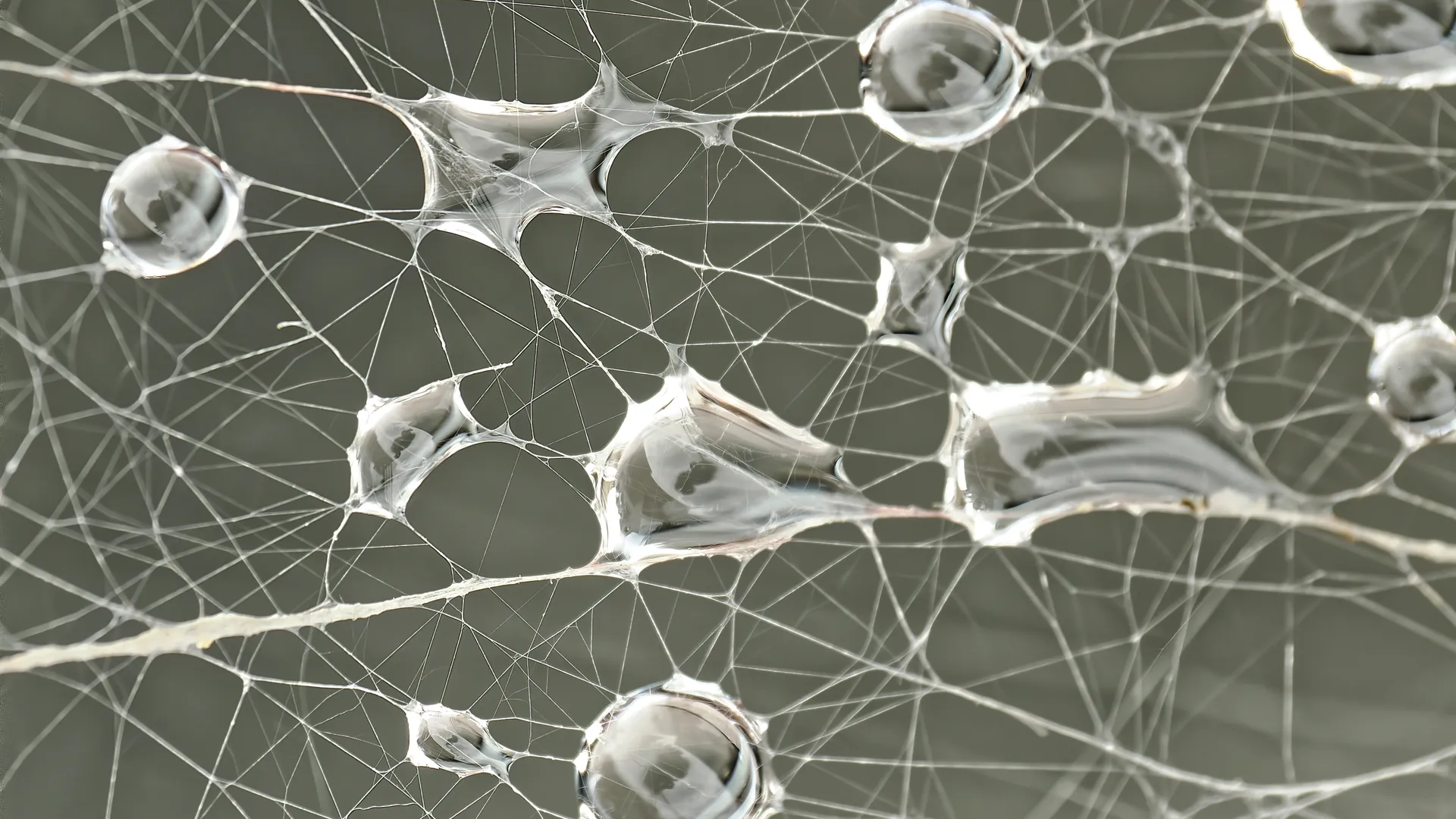 An abstract web of dewdrops in fine detail.